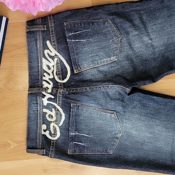 Ed Hardy by Christian Audigier Embroidered Tattoo Raw Hem Jeans - Picture 11 of 12